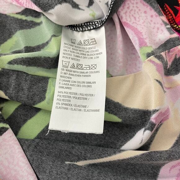 G.I.L.I Black Floral T-Shirt Shift Maxi Dress L Stretchy Tropical Vacation Vibes - Picture 4 of 7